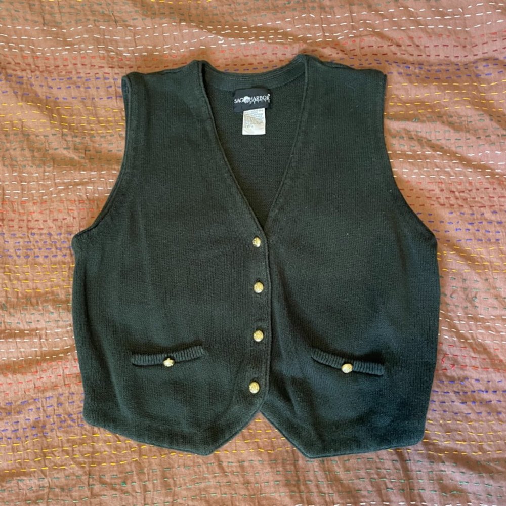 Dark Green button up sweater vest